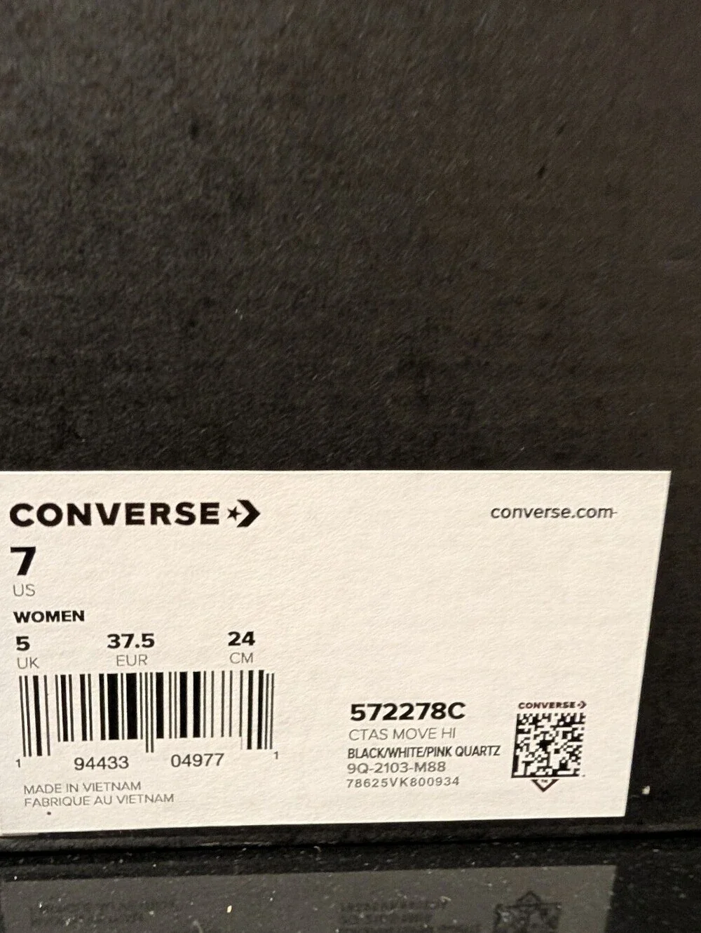 Chuck Taylor All Star Move Platform High 'Leather Black' Sneakers Size 7 Box